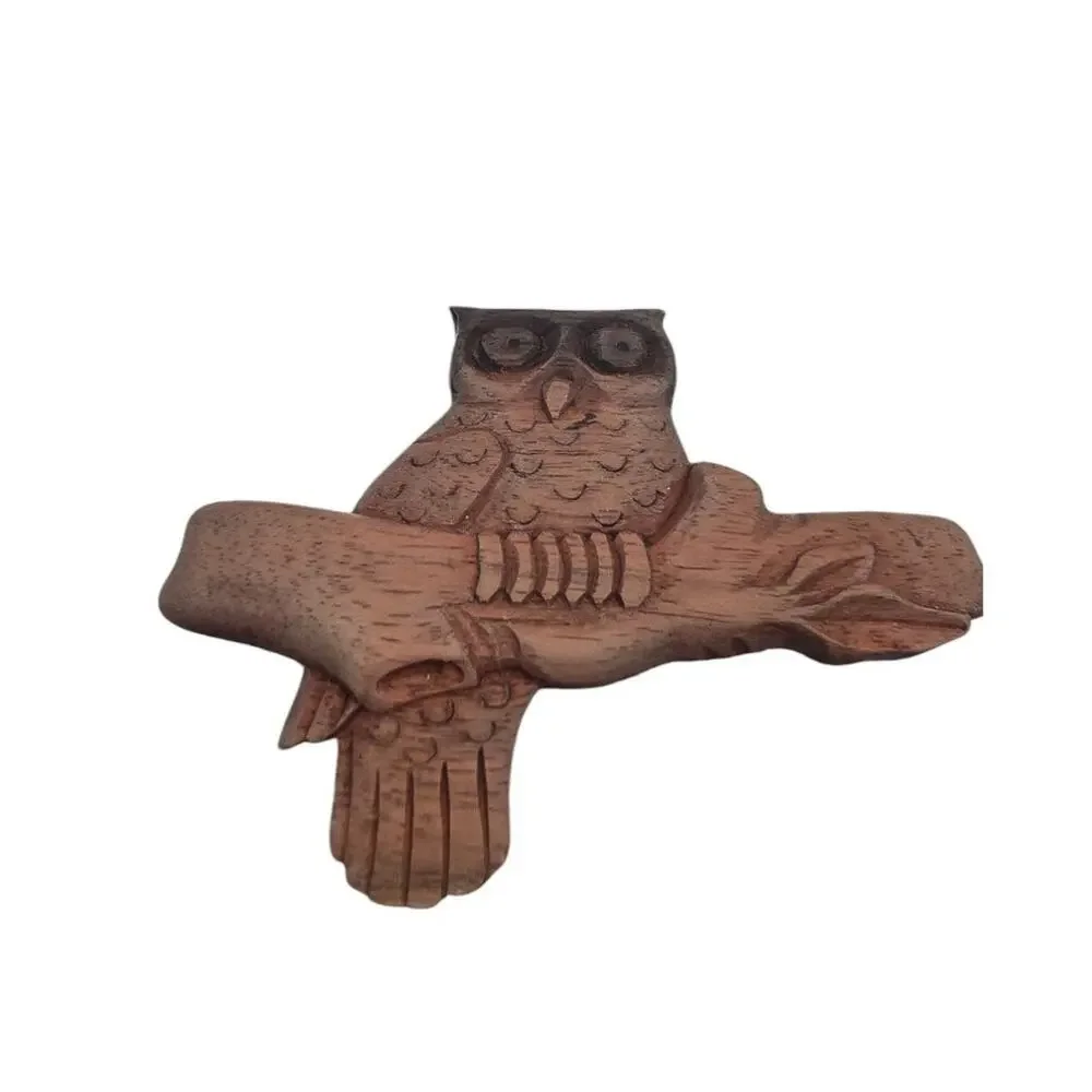 Wooden Owl Hair Barrette Clip Vintage Nature Woodland Accessory